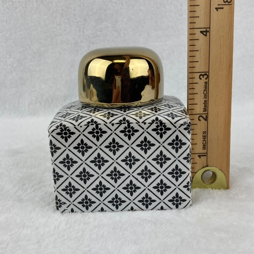 Modern Black & White Patterned Decorative Ceramic Square Ginger Jar Petite 3.5”